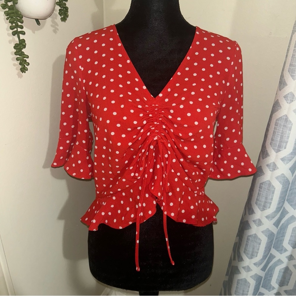 elodie  red and white polka dot top  size small
